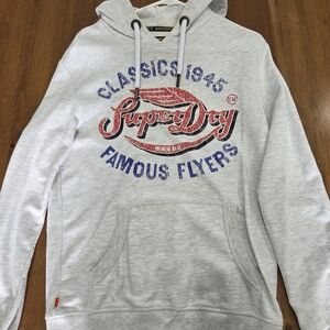 Superdry Light Gray Hoodie with Red and Blue Logo